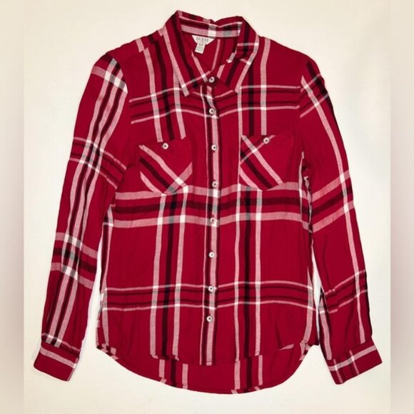 GUESS Plaid Button Up Long Sleeve Button Pockets at Chest Shirt Viscose Size XS - Picture 3 of 13